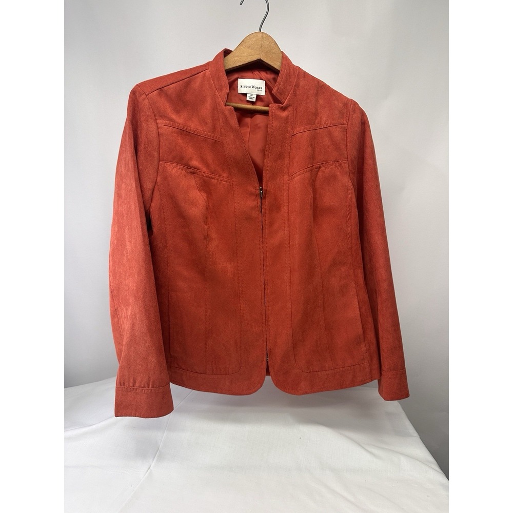 Orange Leather Suede Studio Works Jacket 4P Well Tailored Zipper Closure